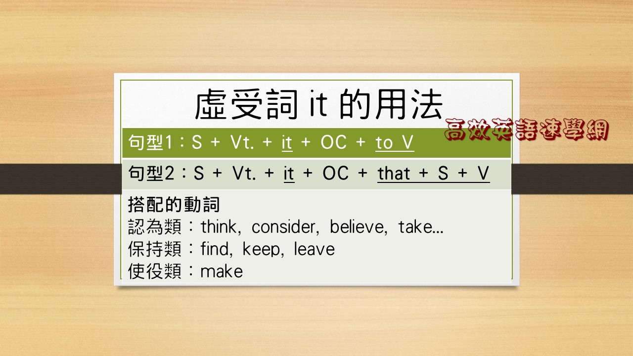 虛受詞it的用法|用it避免肚子比腳長的句子！ - 高效英語速學網