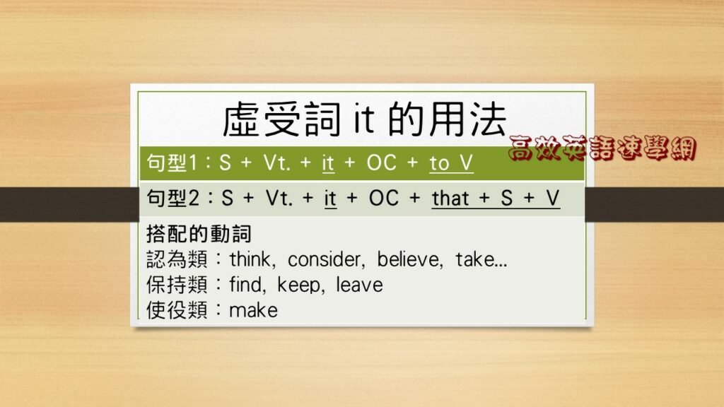 虛受詞it用法
